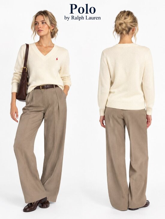 Polo Ralph Lauren Sweaters - Polo Ralph Lauren V-Neck Knit Sweater Cream Ivory Red Pony Preppy Size M